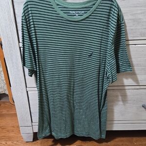 Nautica Green Short Sleeve Striped Tee
